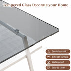Rectangle Coffee Table, Tempered Glass Tabletop with Black Metal Legs, Modern Table for Living Room