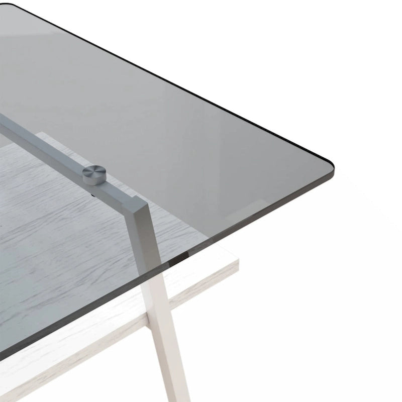 Rectangle Coffee Table, Tempered Glass Tabletop with Black Metal Legs, Modern Table for Living Room