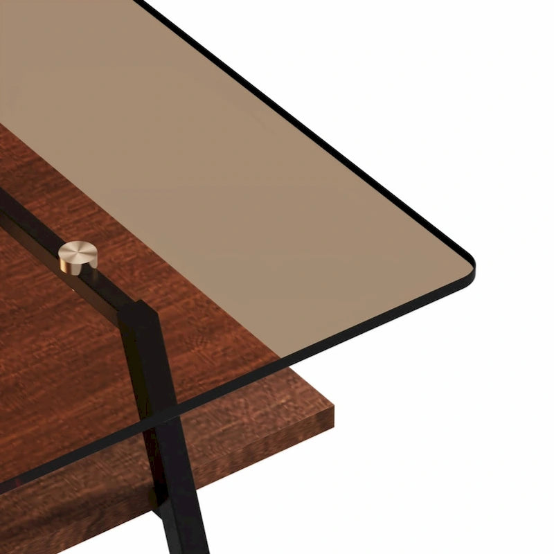 Rectangle Coffee Table, Tempered Glass Tabletop with Black Metal Legs, Modern Table for Living Room
