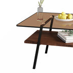 Rectangle Coffee Table, Tempered Glass Tabletop with Black Metal Legs, Modern Table for Living Room