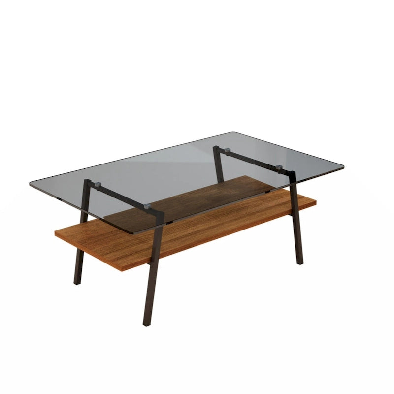 Rectangle Coffee Table, Tempered Glass Tabletop with Black Metal Legs, Modern Table for Living Room