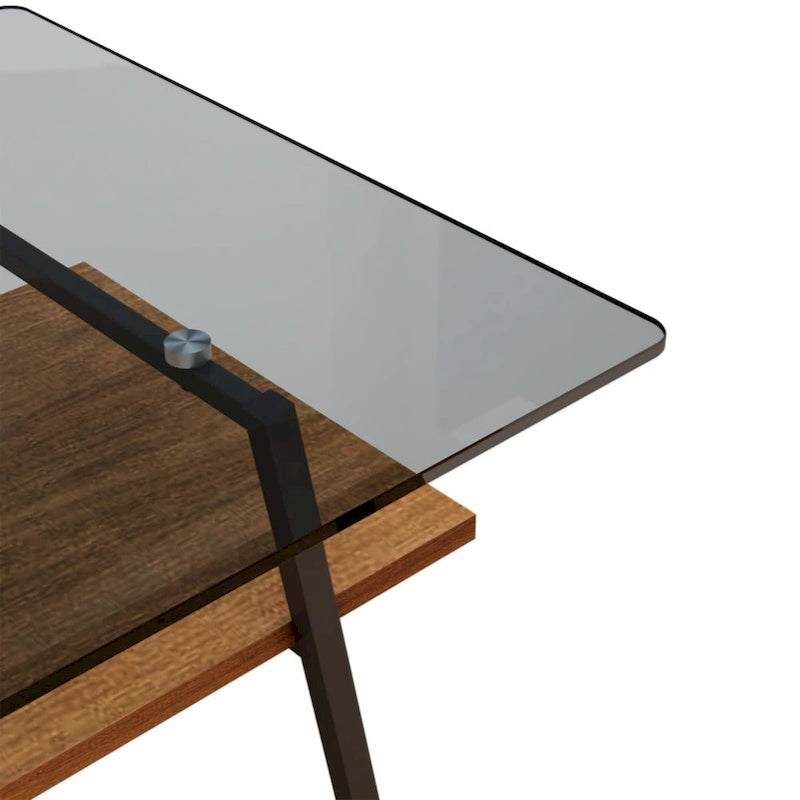 Rectangle Coffee Table, Tempered Glass Tabletop with Black Metal Legs, Modern Table for Living Room