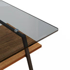 Rectangle Coffee Table, Tempered Glass Tabletop with Black Metal Legs, Modern Table for Living Room