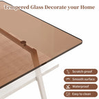 Rectangle Coffee Table, Tempered Glass Tabletop with Black Metal Legs, Modern Table for Living Room