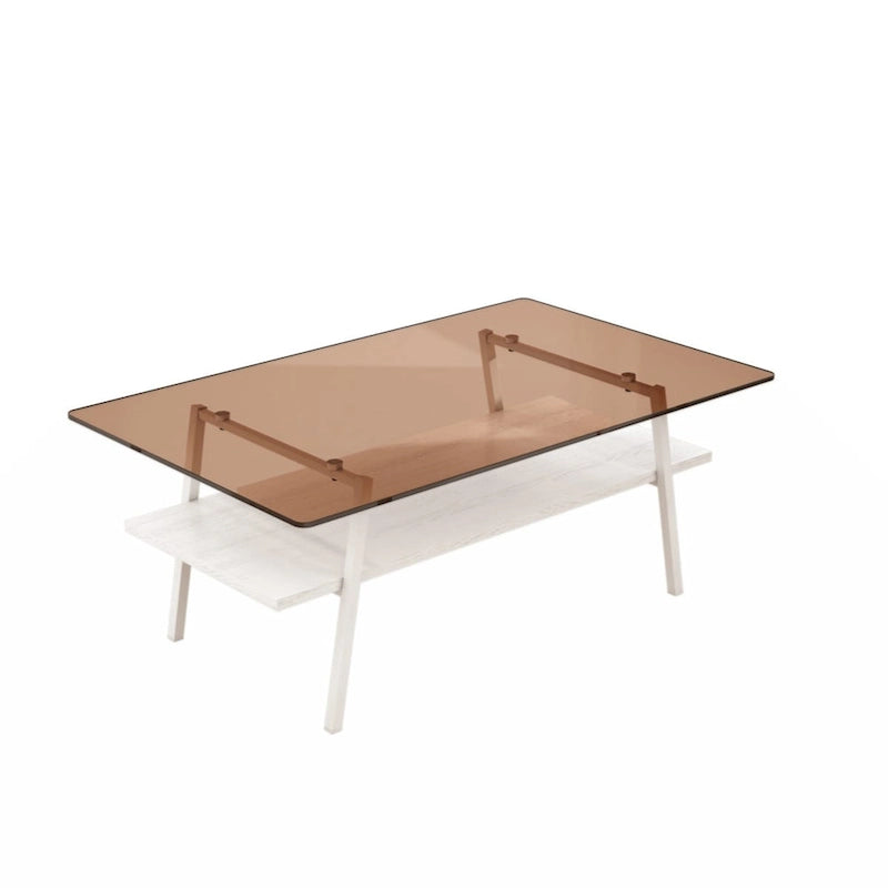 Rectangle Coffee Table, Tempered Glass Tabletop with Black Metal Legs, Modern Table for Living Room