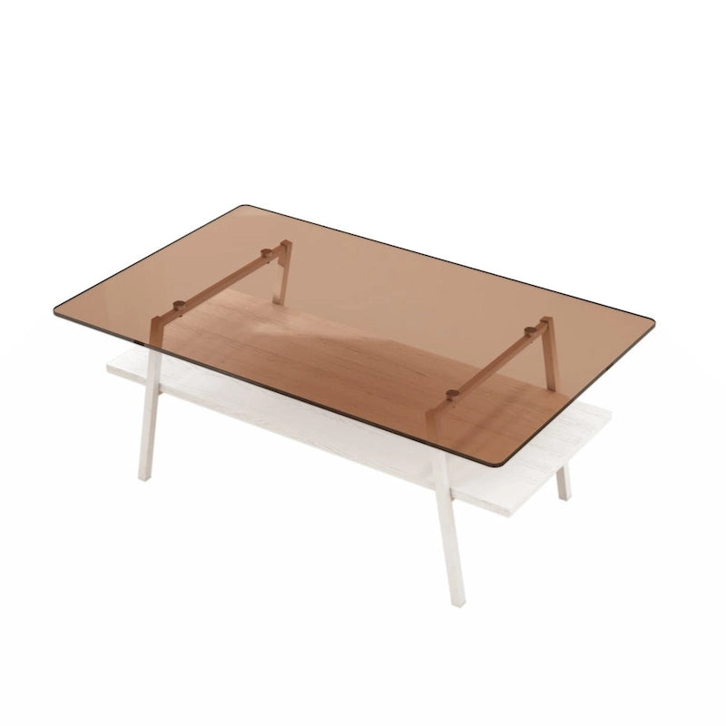Rectangle Coffee Table, Tempered Glass Tabletop with Black Metal Legs, Modern Table for Living Room