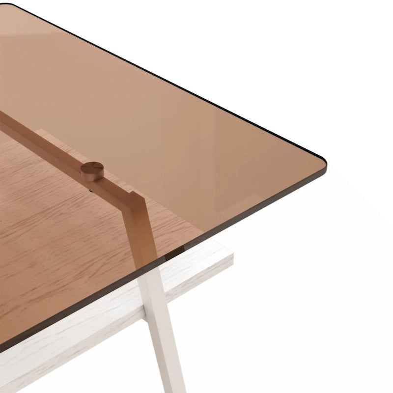Rectangle Coffee Table, Tempered Glass Tabletop with Black Metal Legs, Modern Table for Living Room