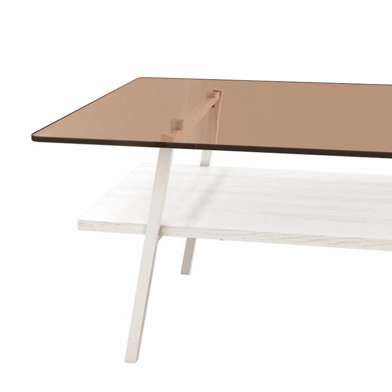 Rectangle Coffee Table, Tempered Glass Tabletop with Black Metal Legs, Modern Table for Living Room