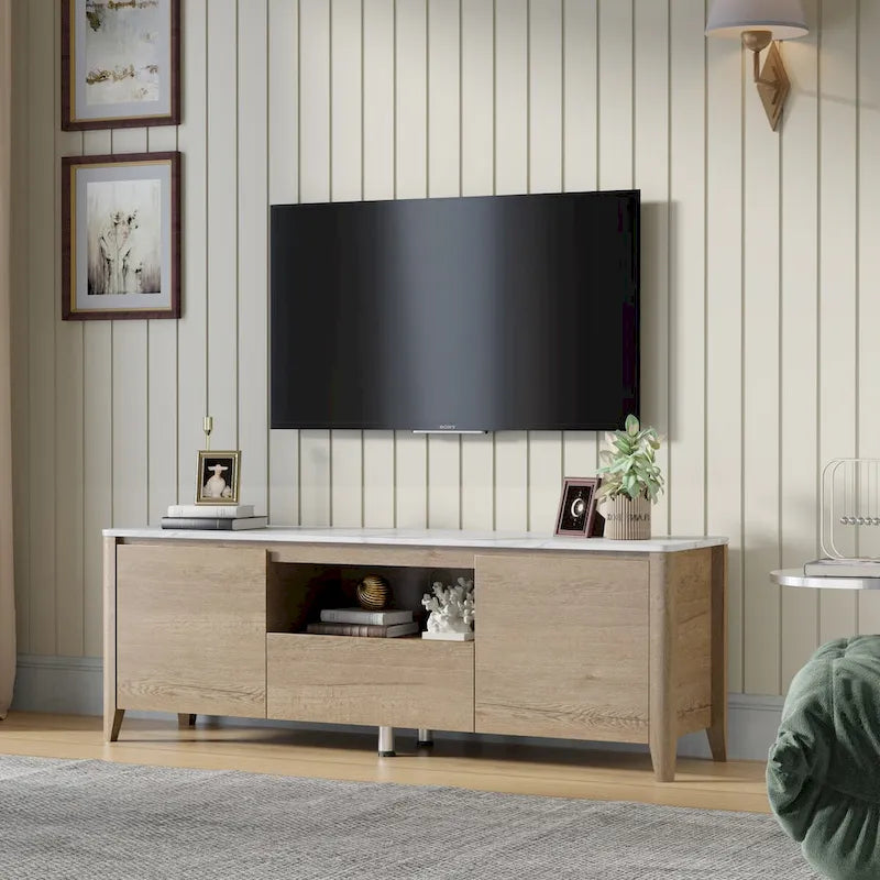 58 Inches Modern TV stand with LED Lights Entertainment Center TV cabinet with Storage for Up to 80 inch for Living Room Bedroom