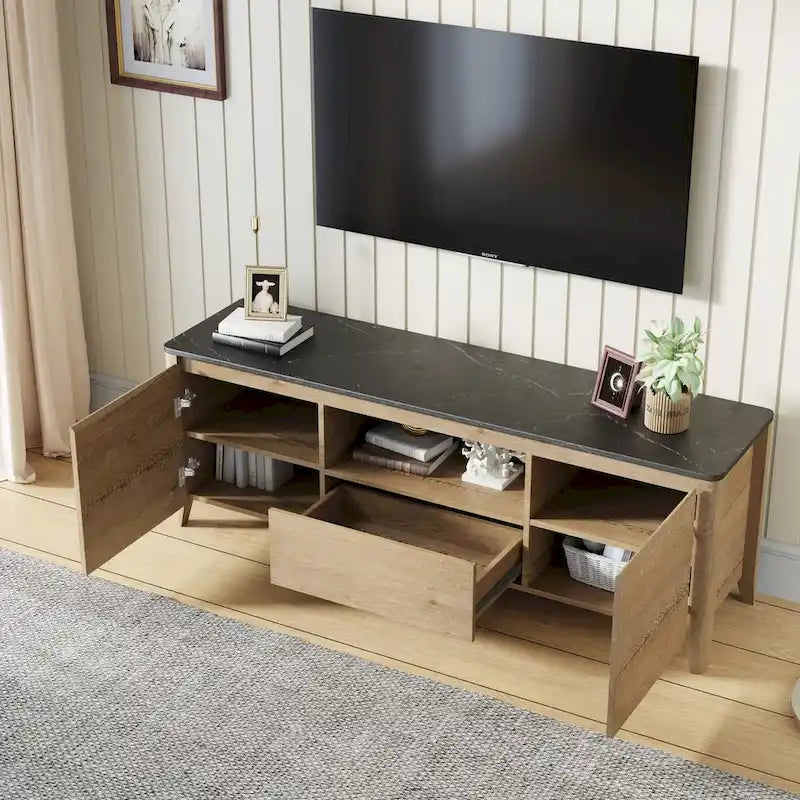 58 Inches Modern TV stand with LED Lights Entertainment Center TV cabinet with Storage for Up to 80 inch for Living Room Bedroom