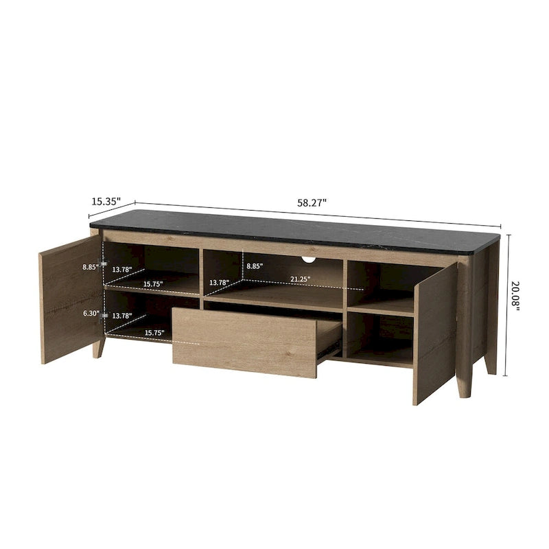 58 Inches Modern TV stand with LED Lights Entertainment Center TV cabinet with Storage for Up to 80 inch for Living Room Bedroom