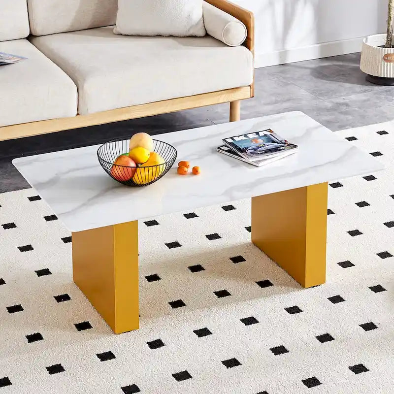 Modern minimalist Tempered glass with sticker desktop coffee table and dining table, paired with golden MDF decorative