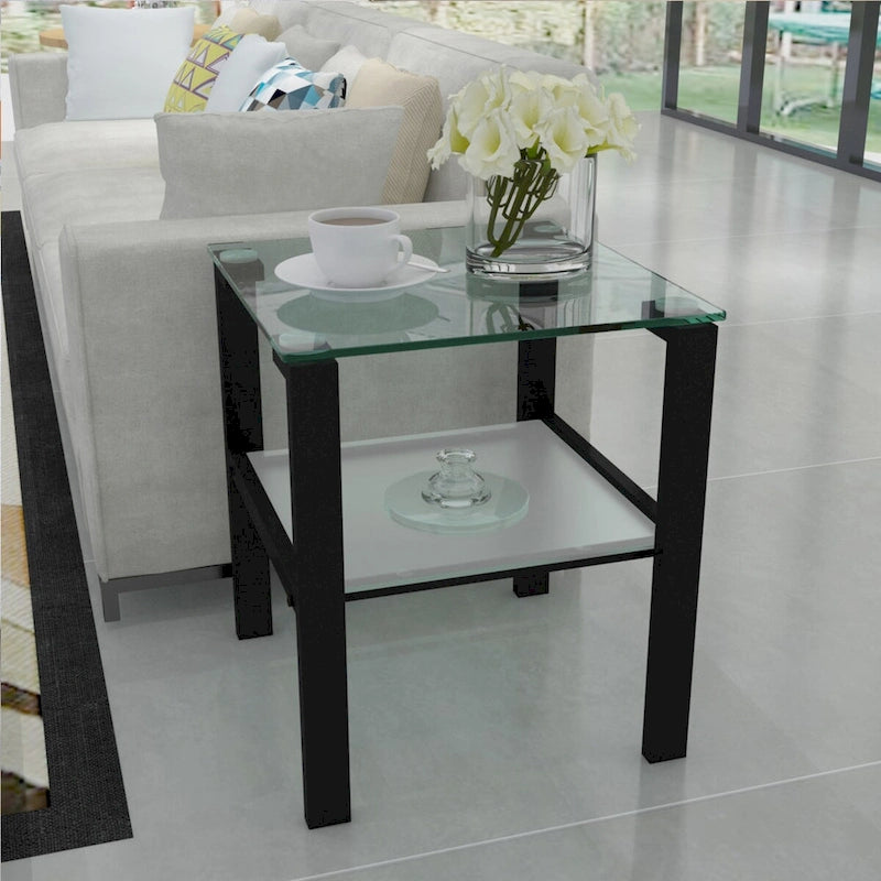 Set of 2, Glass two layer tea table, small round table, bedroom corner table, living room side table