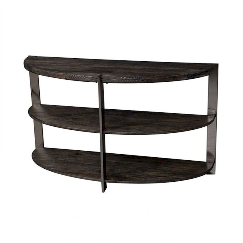 Roundhill Furniture Kalne Console Table Half Moon Shape with 2 Open Shelves, Charcoal Gray/Chrome Plated Metal