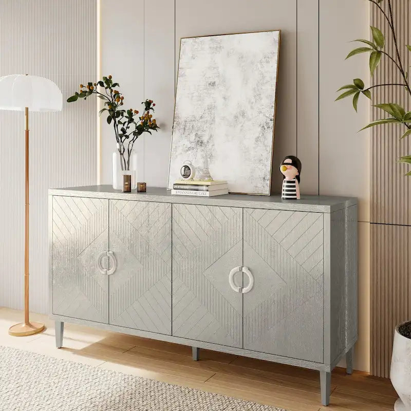 4-Door Storage Cabinet with Pine Legs and MDF