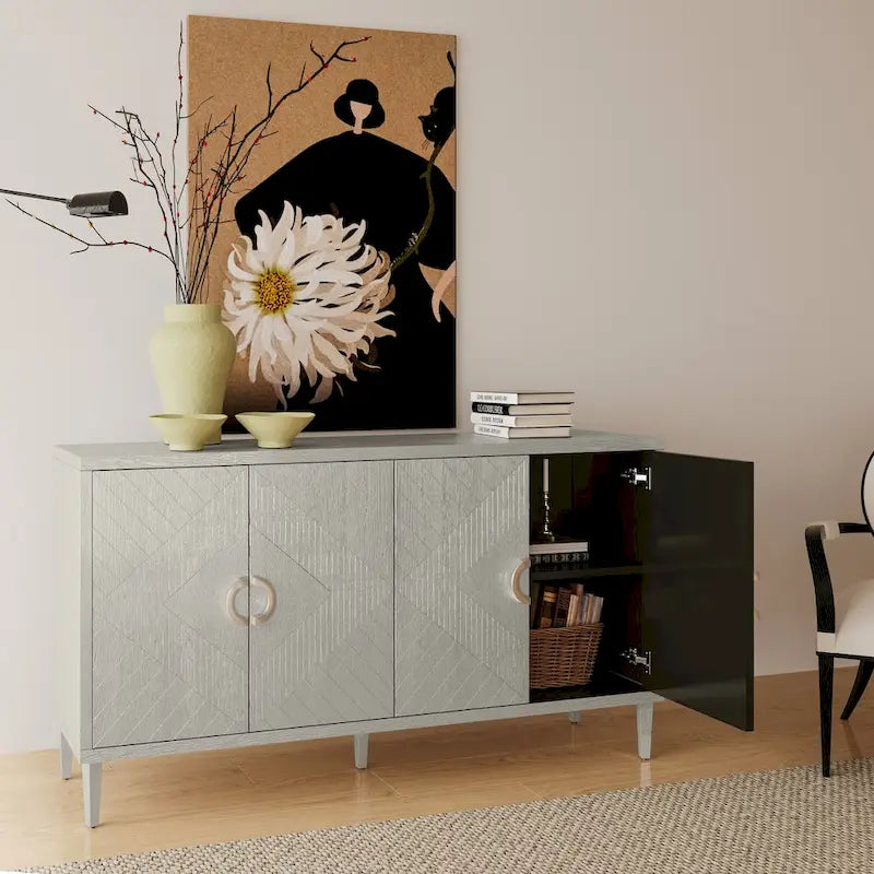 4-Door Storage Cabinet with Pine Legs and MDF