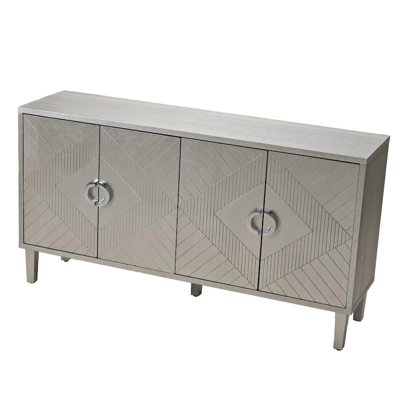 4-Door Storage Cabinet with Pine Legs and MDF