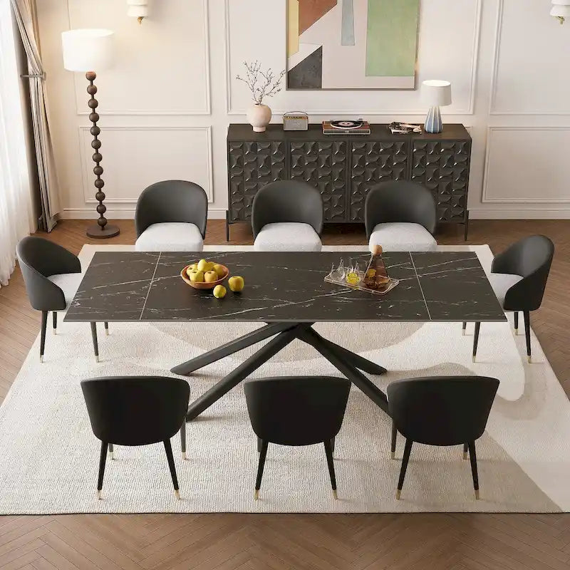 9 - Piece Extendable Rectangular Sintered Stone Cross Legs Dining Set With 8 Chairs For Home or Villa