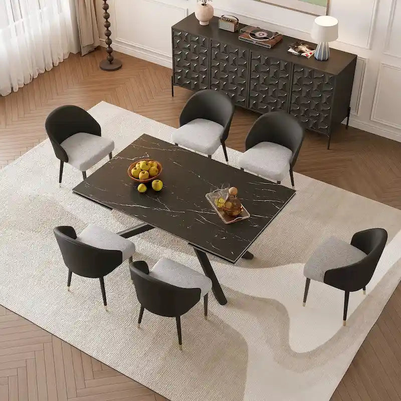 9 - Piece Extendable Rectangular Sintered Stone Cross Legs Dining Set With 8 Chairs For Home or Villa