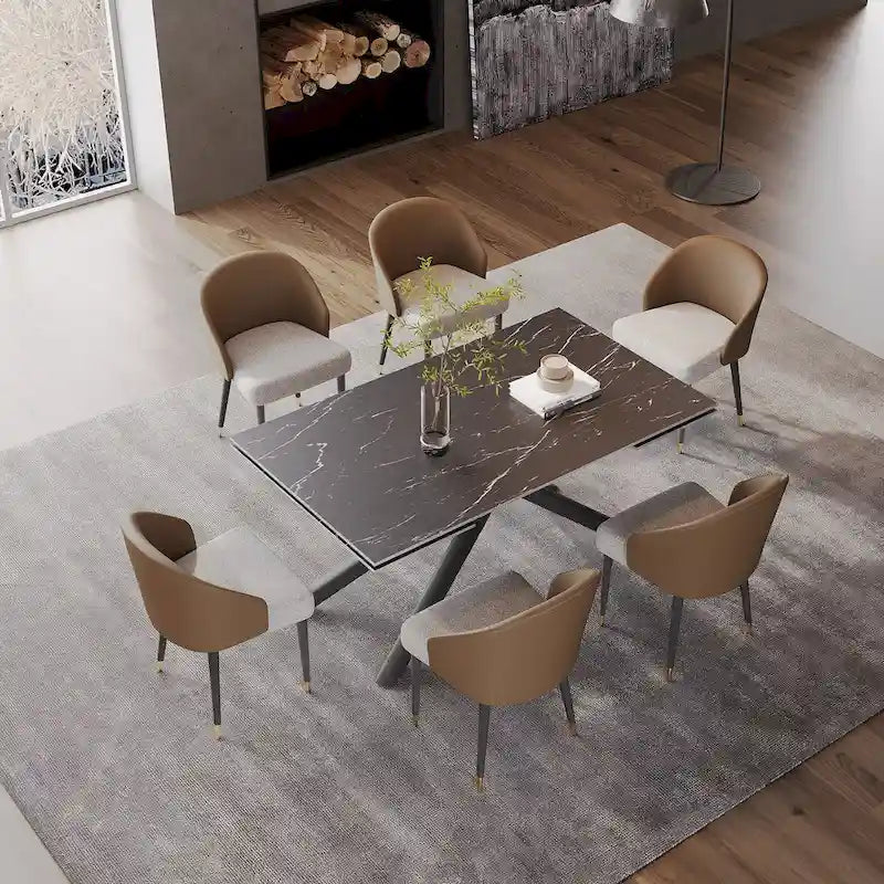 9 - Piece Extendable Rectangular Sintered Stone Cross Legs Dining Set With 8 Chairs For Home or Villa