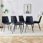 Artificial Leather Backrest Cushion Dining Chair, Black Metal Legs, Curved Widened Cushion Design for more comfort(6 chairs)