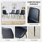 Artificial Leather Backrest Cushion Dining Chair, Black Metal Legs, Curved Widened Cushion Design for more comfort(6 chairs)