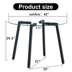 Round Transparent Tempered Glass Table, Tempered Glass Table Top, Black Metal Legs, For Kitchen Living Room, 42 *42 *29.5
