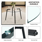 Round Transparent Tempered Glass Table, Tempered Glass Table Top, Black Metal Legs, For Kitchen Living Room, 42 *42 *29.5