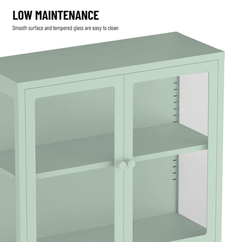 Four Glass Door Storage Cabinet with Adjustable Shelves and Feet Cold-Rolled Steel Sideboard Furniture
