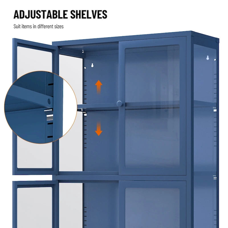Four Glass Door Storage Cabinet with Adjustable Shelves and Feet Cold-Rolled Steel Sideboard Furniture