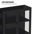 Four Glass Door Storage Cabinet with Adjustable Shelves and Feet Cold-Rolled Steel Sideboard Furniture