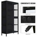 Four Glass Door Storage Cabinet with Adjustable Shelves and Feet Cold-Rolled Steel Sideboard Furniture
