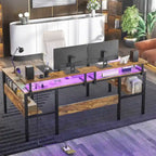 U-Shape Reversible Gaming Desk Monitor Computer Table with USB Ports and LED Lights