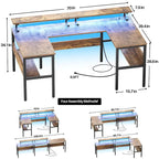 U-Shape Reversible Gaming Desk Monitor Computer Table with USB Ports and LED Lights
