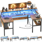 U-Shape Reversible Gaming Desk Monitor Computer Table with USB Ports and LED Lights