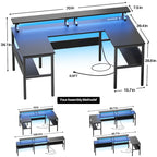 U-Shape Reversible Gaming Desk Monitor Computer Table with USB Ports and LED Lights