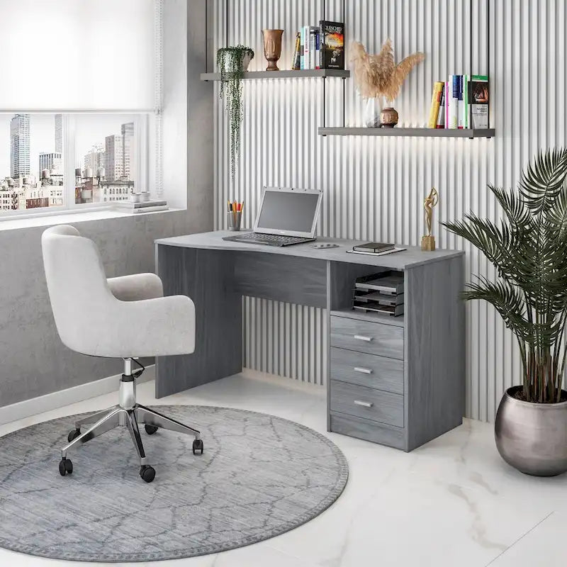 Modern Designs Classic 3-Drawer Computer Desk - Grey