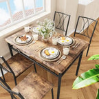 Dining Table Set for 4, Kitchen Table with 2 Upholstered Benches