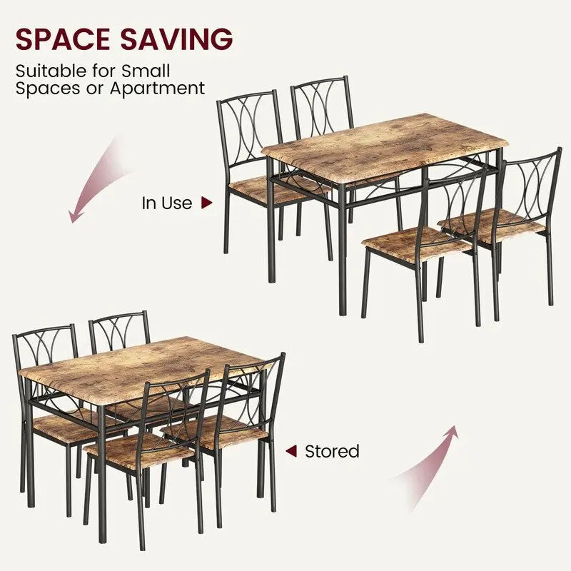 Dining Table Set for 4, Kitchen Table with 2 Upholstered Benches