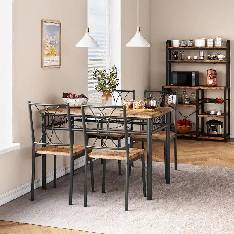 Dining Table Set for 4, Kitchen Table with 2 Upholstered Benches
