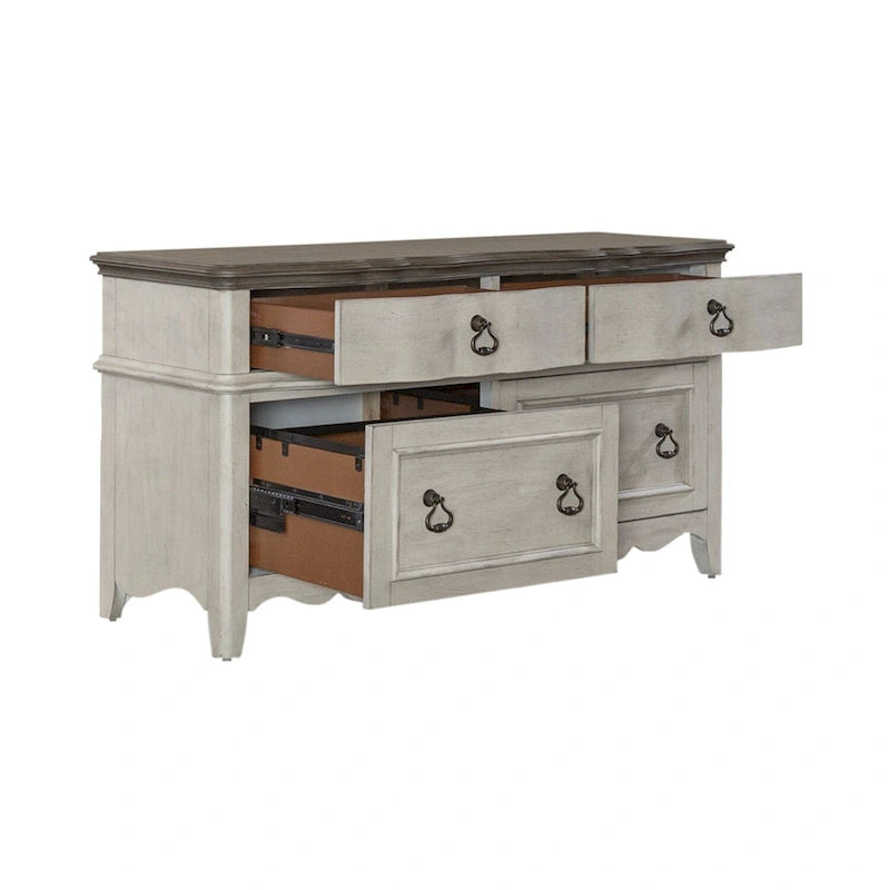Chesapeake Wirebrushed Antique White Credenza - Width 56 x Depth 21 x Height 30