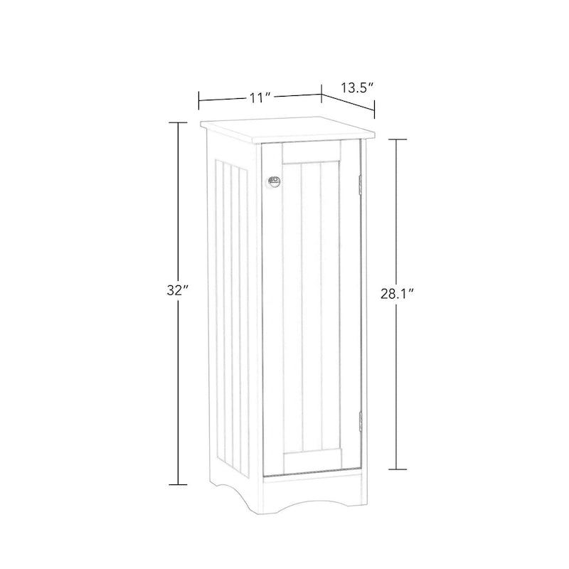 RiverRidge Ashland Single Door Narrow Bathroom and Laundry Storage Cabinet with Adjustable Shelves - White
