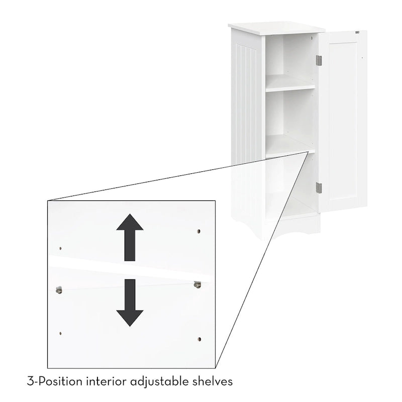 RiverRidge Ashland Single Door Narrow Bathroom and Laundry Storage Cabinet with Adjustable Shelves - White