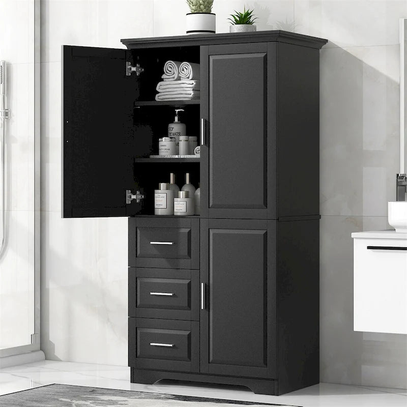 Tall and Wide Storage Cabinet with Doors for Bathroom,Three Drawers