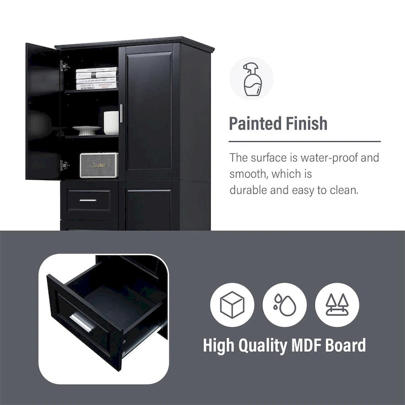 Tall and Wide Storage Cabinet with Doors for Bathroom,Three Drawers