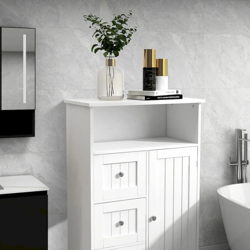23.6W White Bathroom Freestanding Storage Cabinet Wood Linen Cabinet
