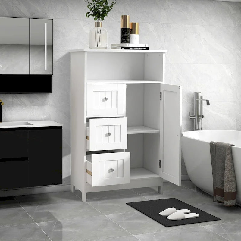 23.6W White Bathroom Freestanding Storage Cabinet Wood Linen Cabinet