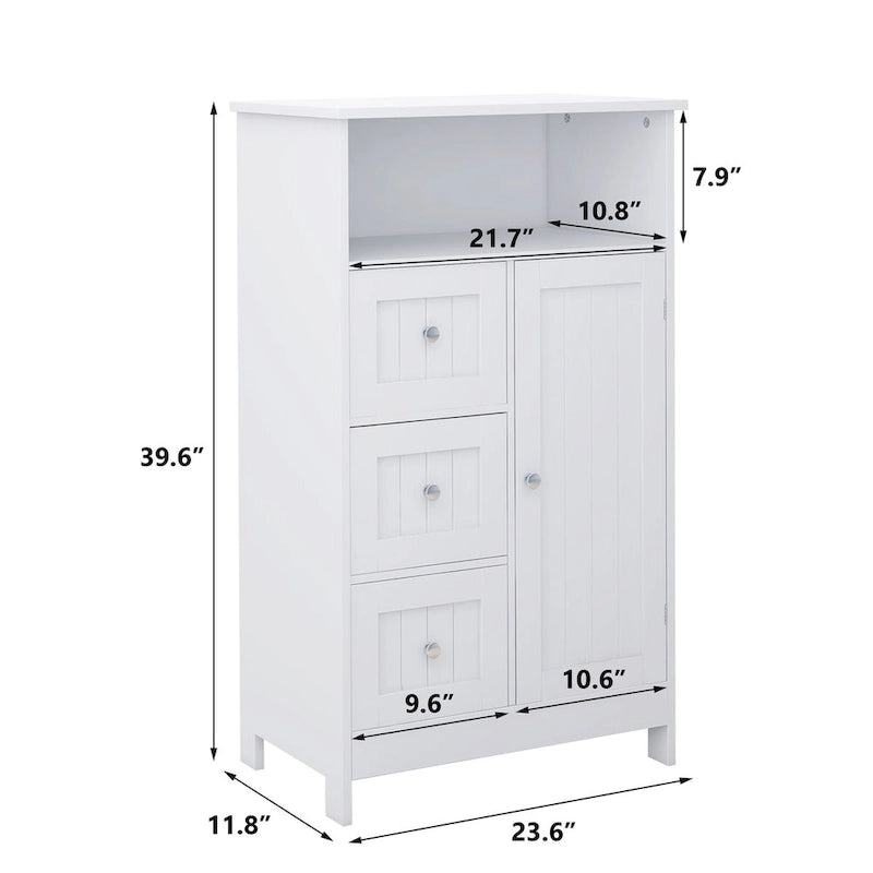 23.6W White Bathroom Freestanding Storage Cabinet Wood Linen Cabinet