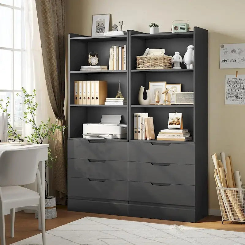 Kitchen Storage Cabinet Bookcase 3 Drawers Open Shelves - N/A