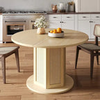 Moasis Farmhouse Round Pedestal Dining Table for 4 with Rattan Circular Base